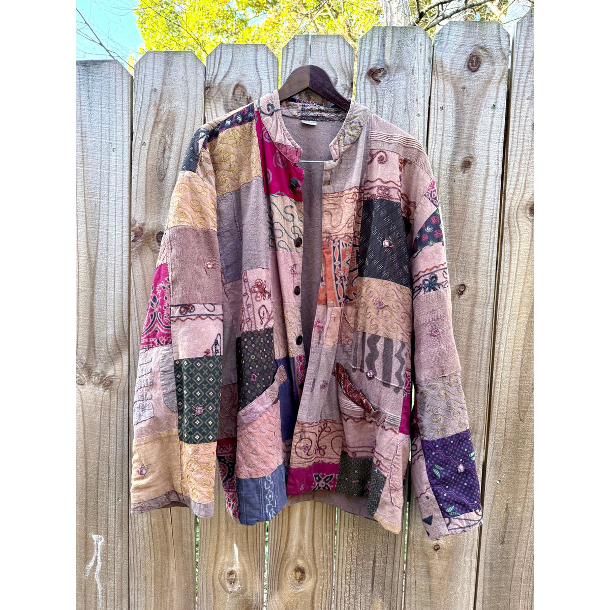 Vintage Patchwork Button-Down Jacket - Earth Tones - Made in India - Bohemian