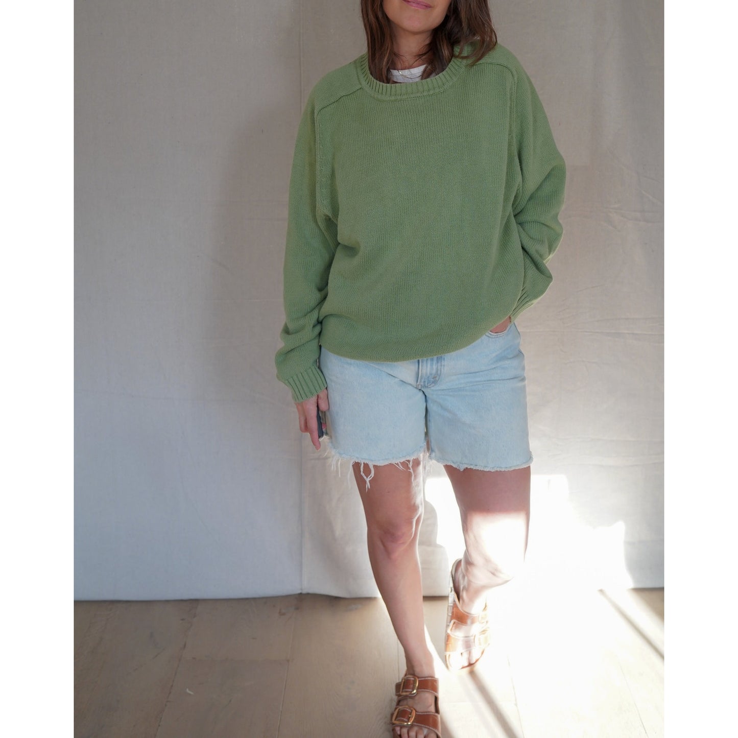 St. John’s Bay Cotton Crewneck Sweater – Soft Olive – Size M