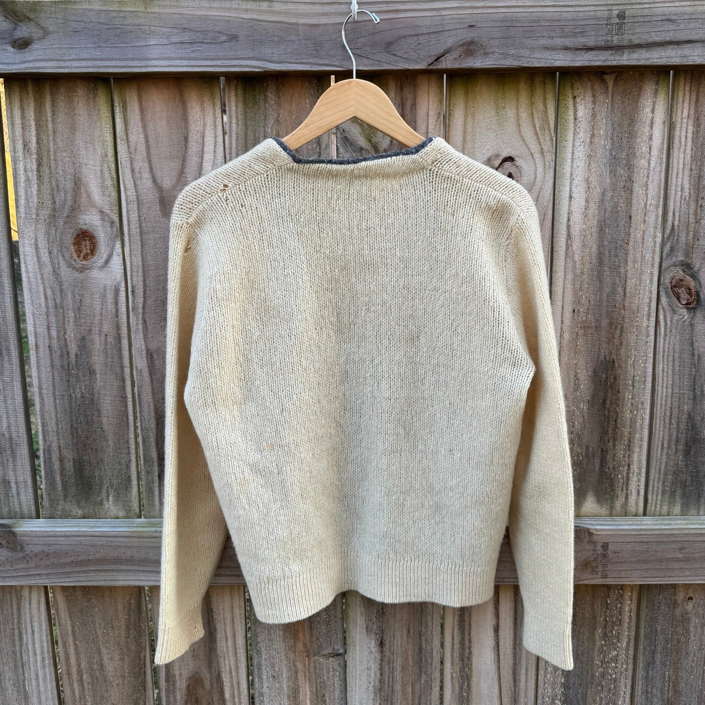 Vintage Shetland Wool Cardigan – Cream Open Front, Textural Knit (Kenwyn)
