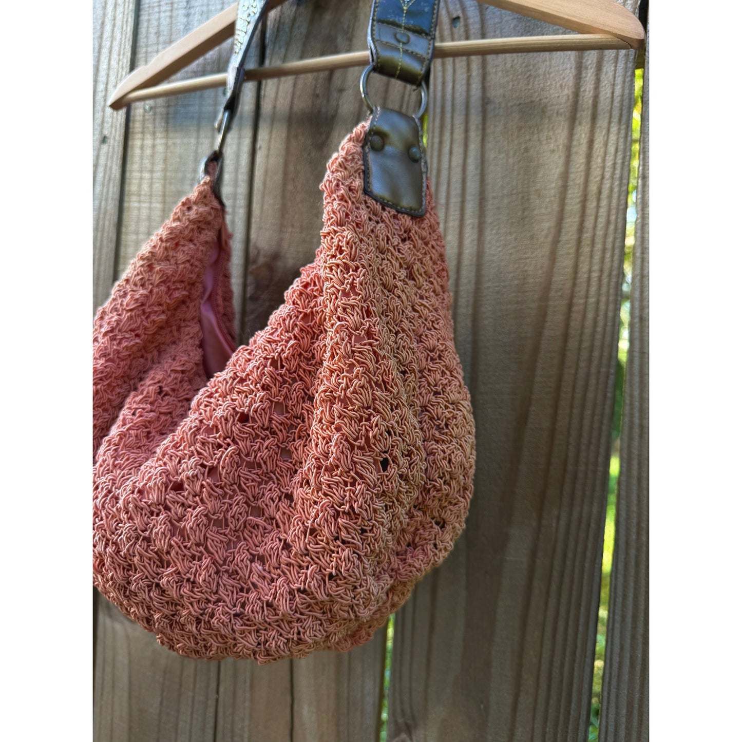 Frankie & Johnny Y2K Crochet Hobo Bag with Metallic Strap