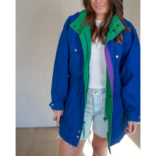 London Fog Colorblock Utility Jacket – Blue/Green/Purple – Size 6