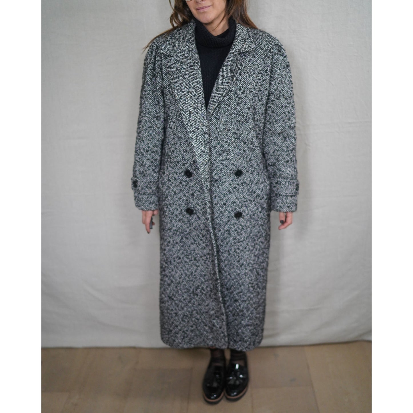 Vintage Longline Wool Tweed Coat Oversized