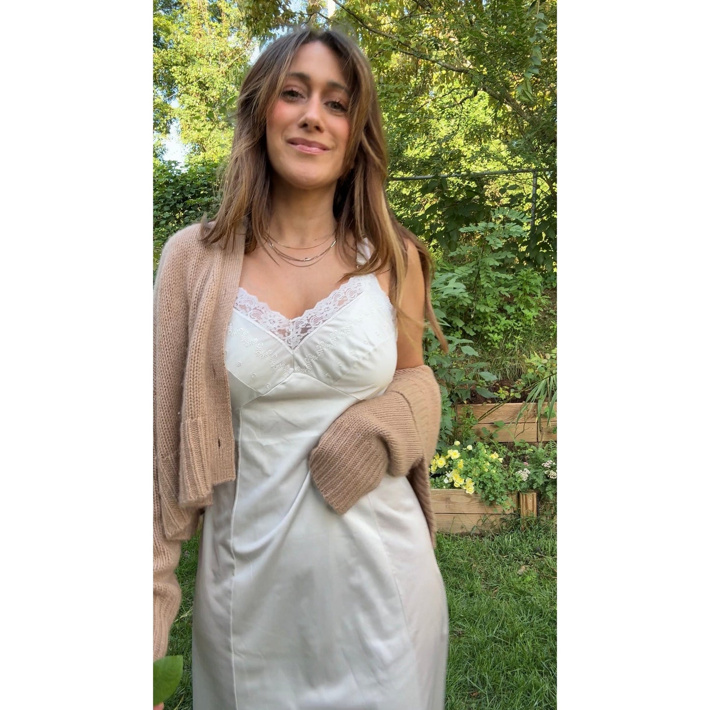 VINTAGE SATIN LACE TRIM SLIP DRESS — IVORY