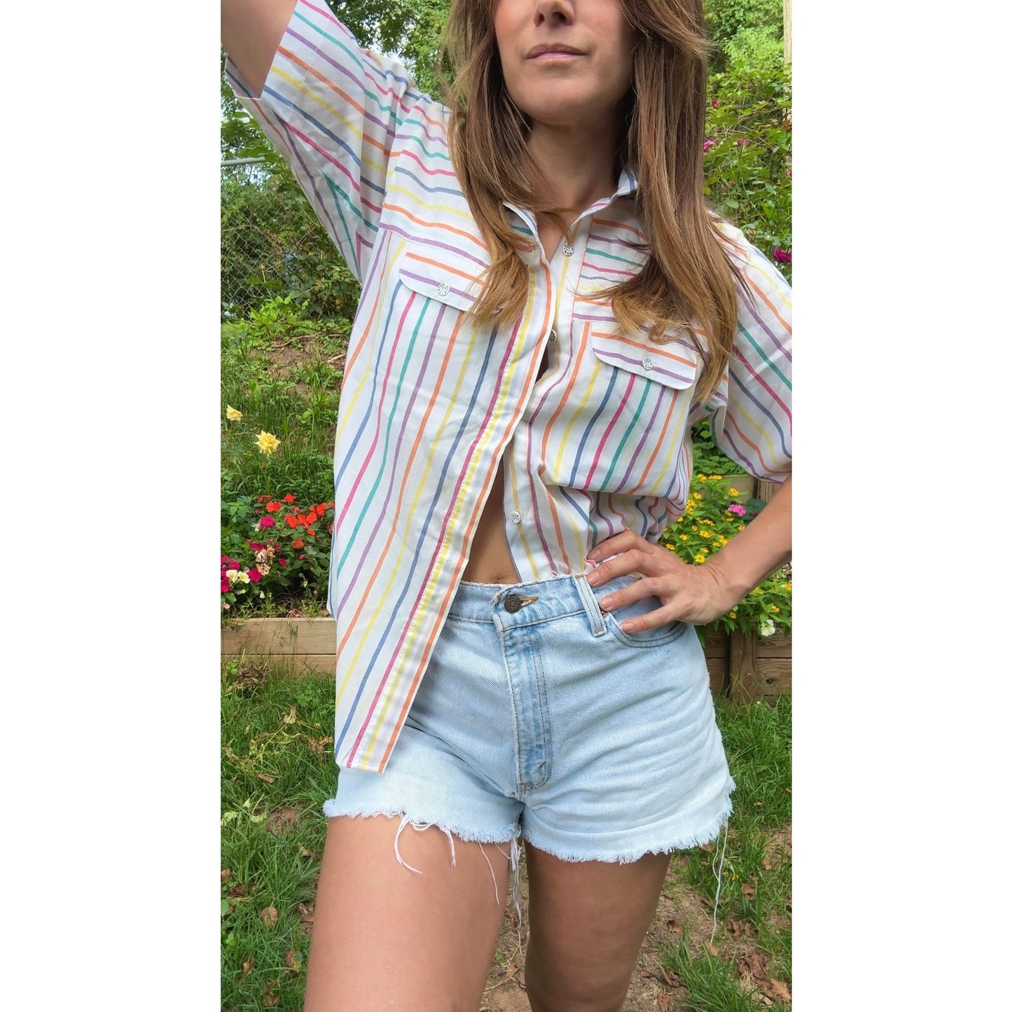 90’s Rainbow Stripe Button Down (Vintage Cotton)