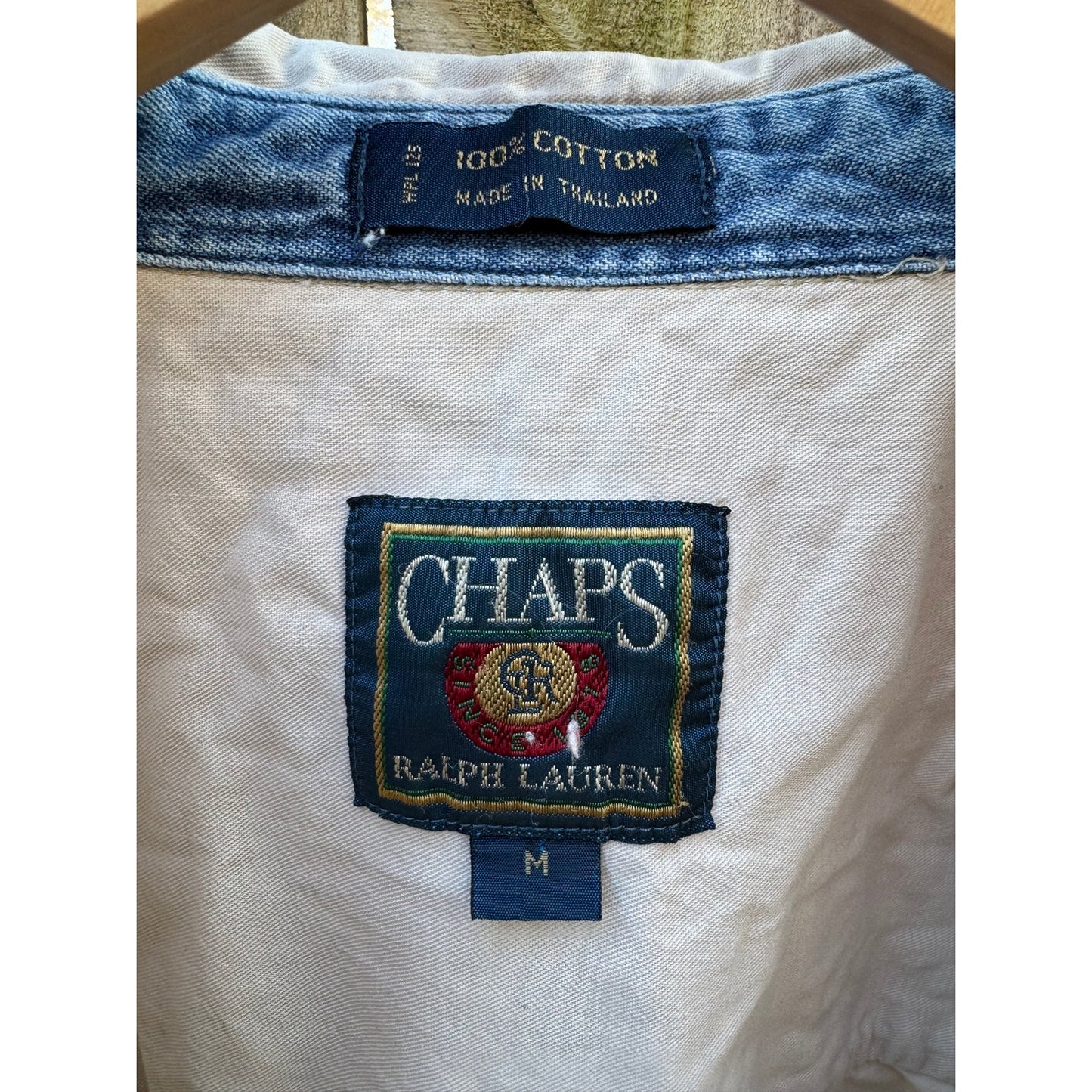 Vintage Chaps Ralph Lauren Beige Button Down / Crest Logo / Classic Cotton Shirt / Minimal Prep