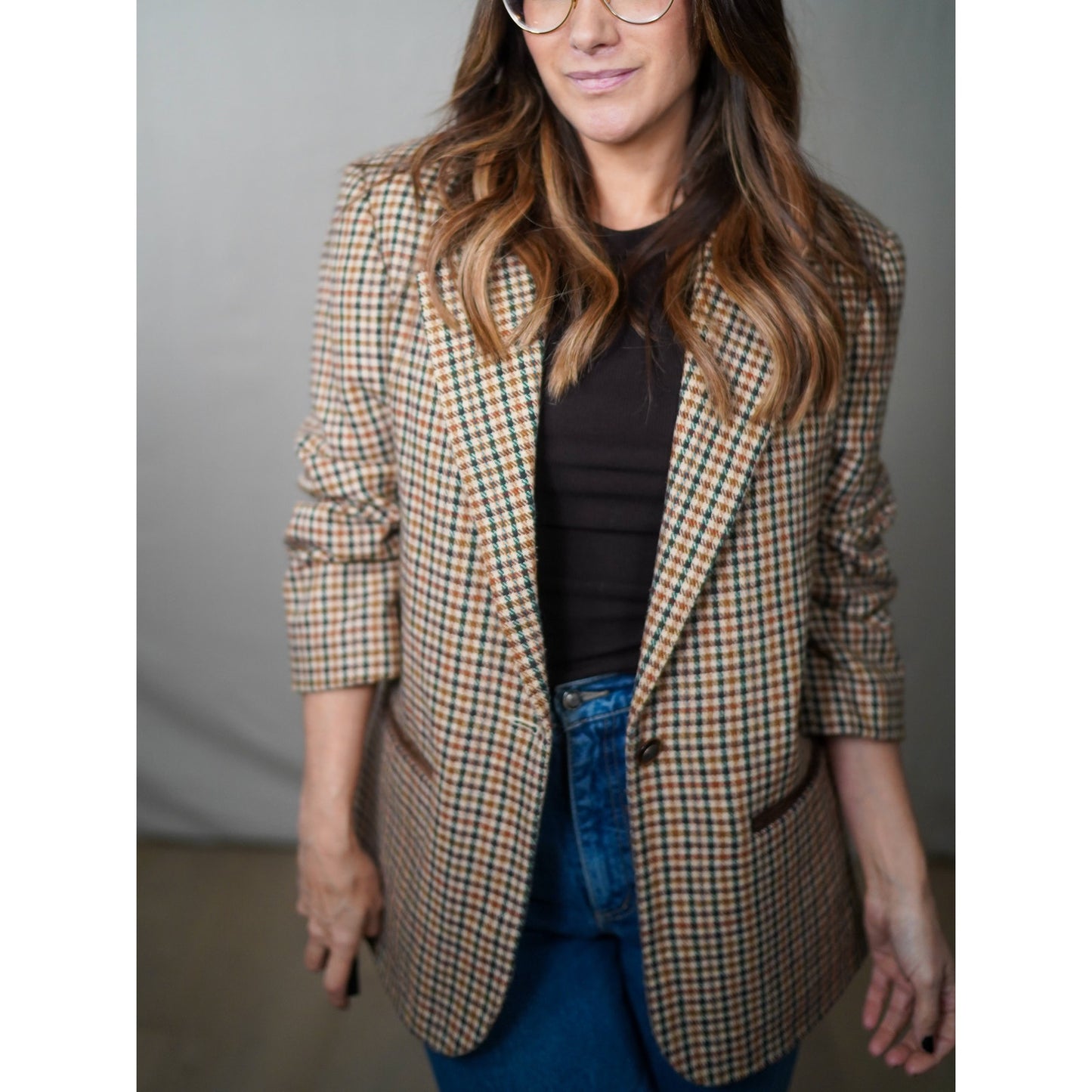 Vintage Sage Harbor Houndstooth Wool Blend Blazer