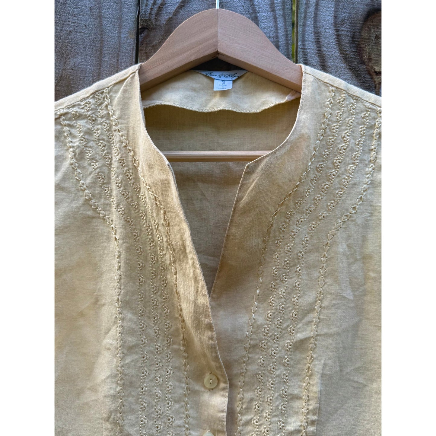 Linen-Blend Pin-Tucked Button Top – Solstice Last Light