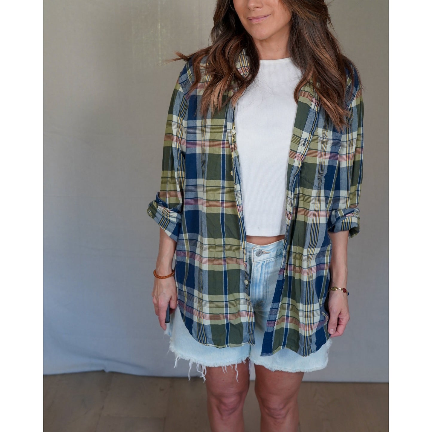J.Crew Plaid Button Down Shirt / Washed Cotton Madras Workshirt / Oversized Layering Shirt