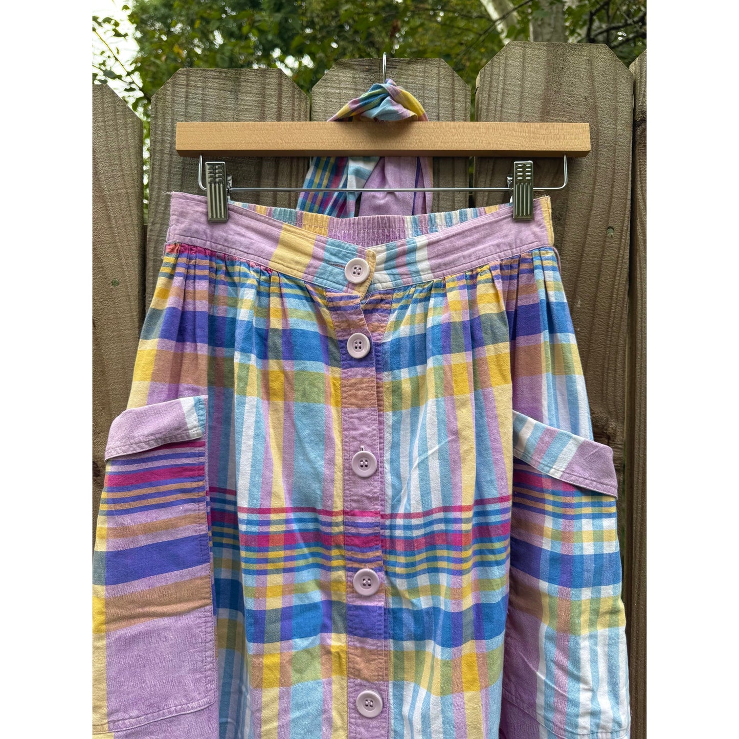 Vintage Pastel Plaid Cotton Skirt w/ Pockets