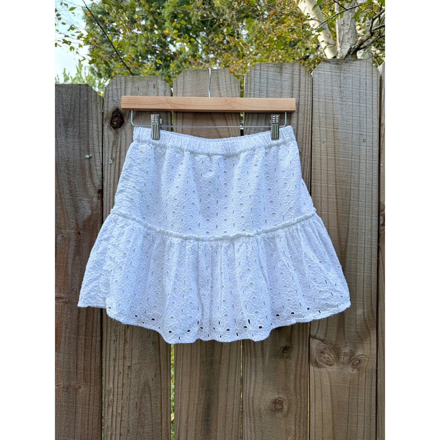 White Eyelet Tiered Mini Skirt