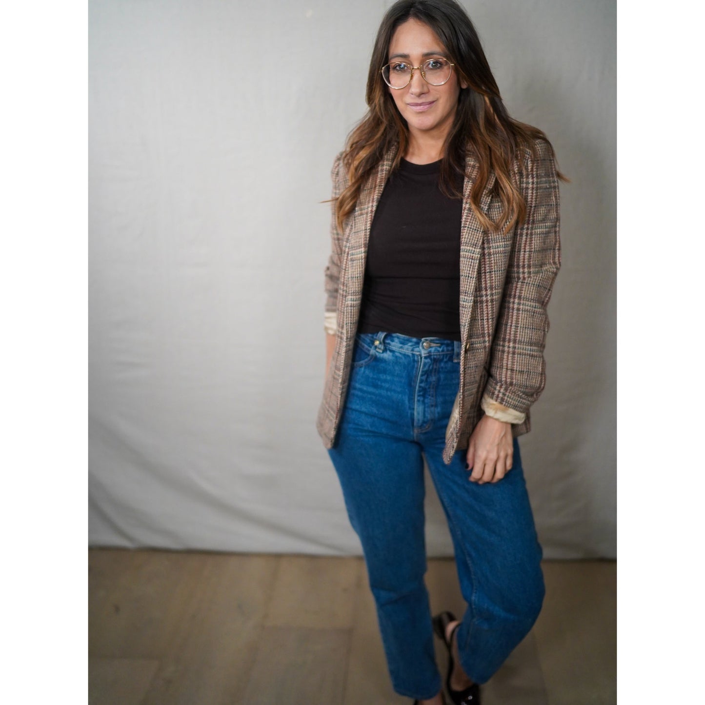 Vintage Plaid Wool Tailored Blazer