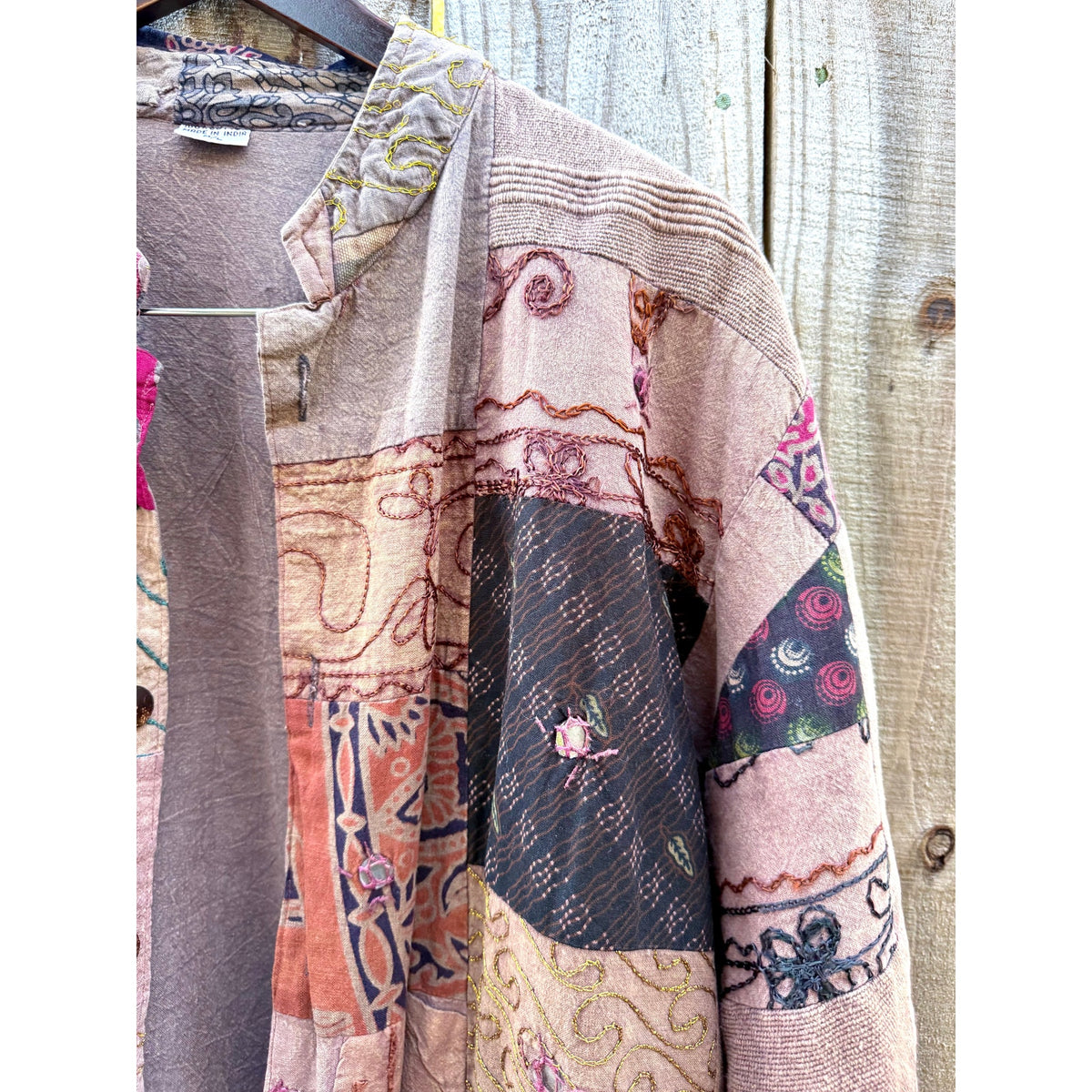 Vintage Patchwork Button-Down Jacket - Earth Tones - Made in India - Bohemian
