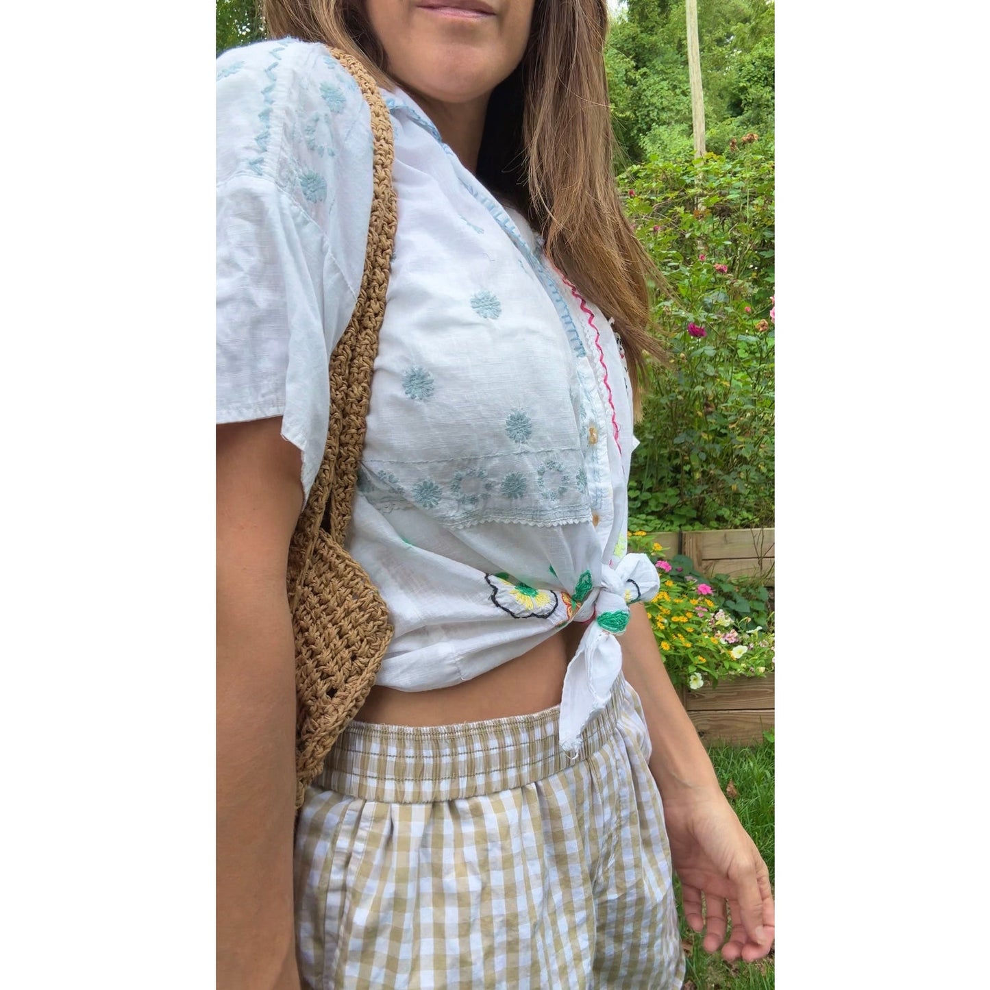 Embroidered Patchwork Embroidered Cotton Camp Shirt – White with Multicolor Florals