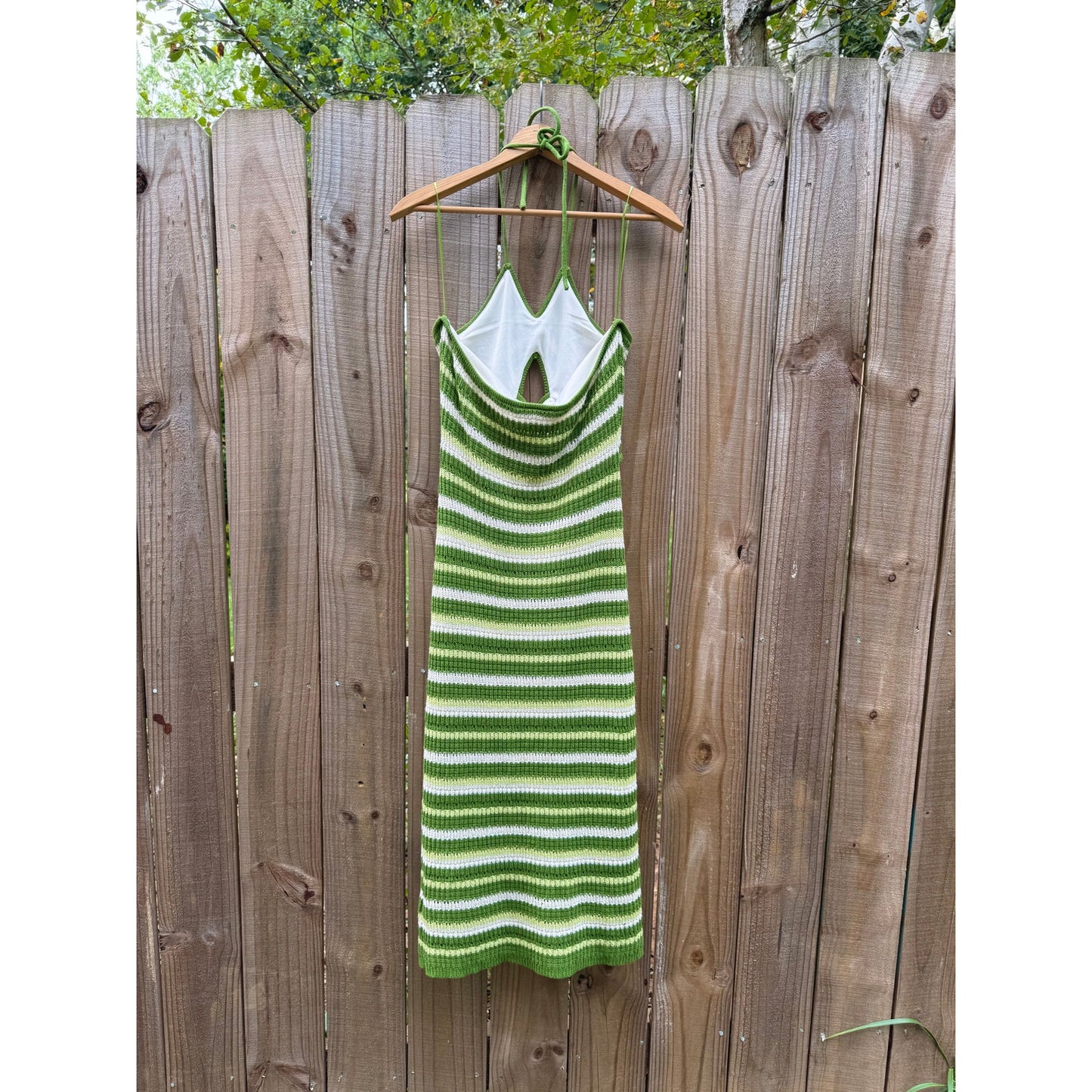 Striped Crochet Cutout Midi Dress