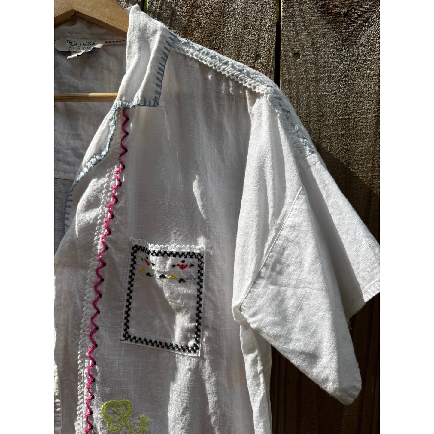 Embroidered Patchwork Embroidered Cotton Camp Shirt – White with Multicolor Florals