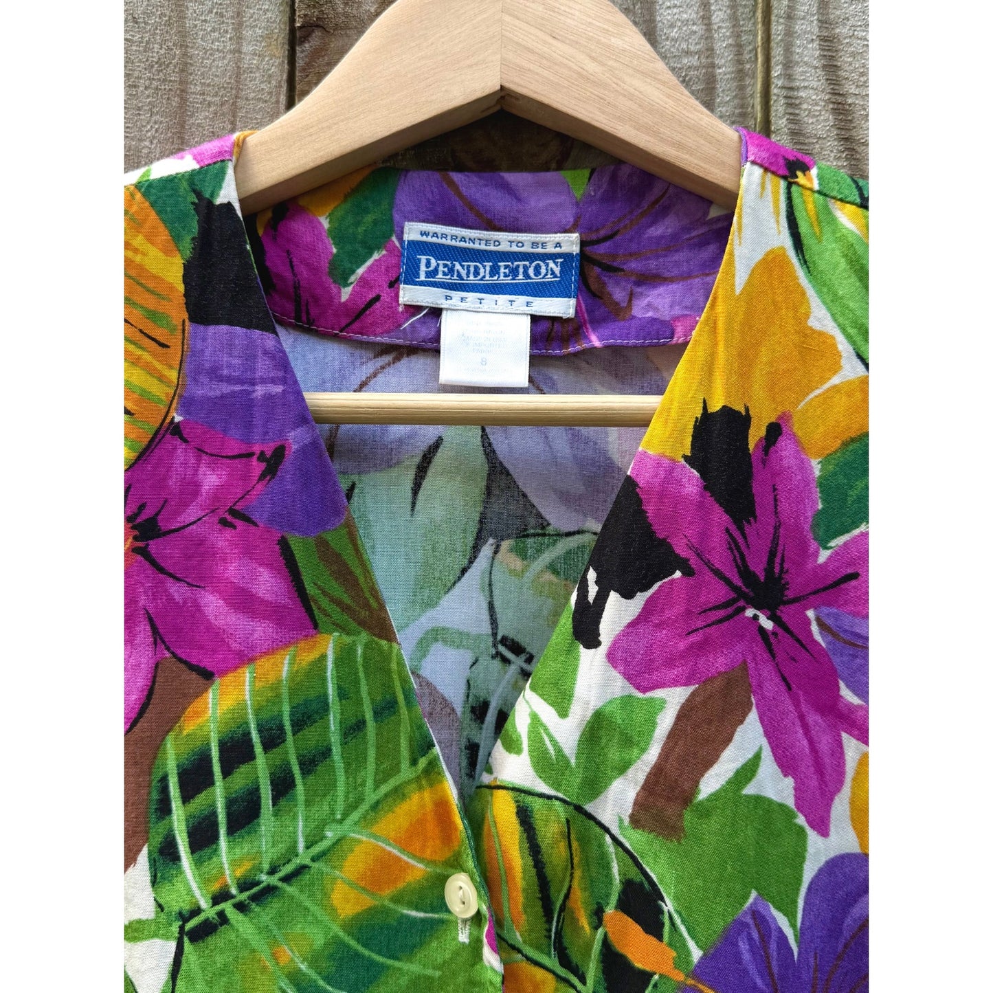 Vintage Pendleton Petite Hawaiian Floral Button-Up Shirt Hipster 90s