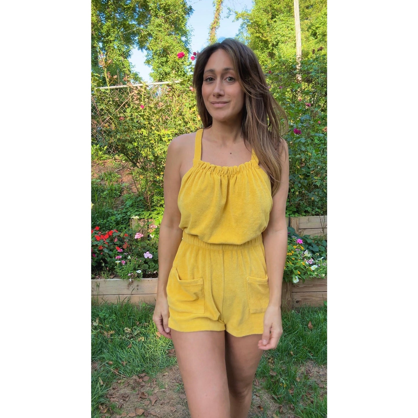 Terrycloth Yellow Halter Romper - Beach Loungewear - Zara