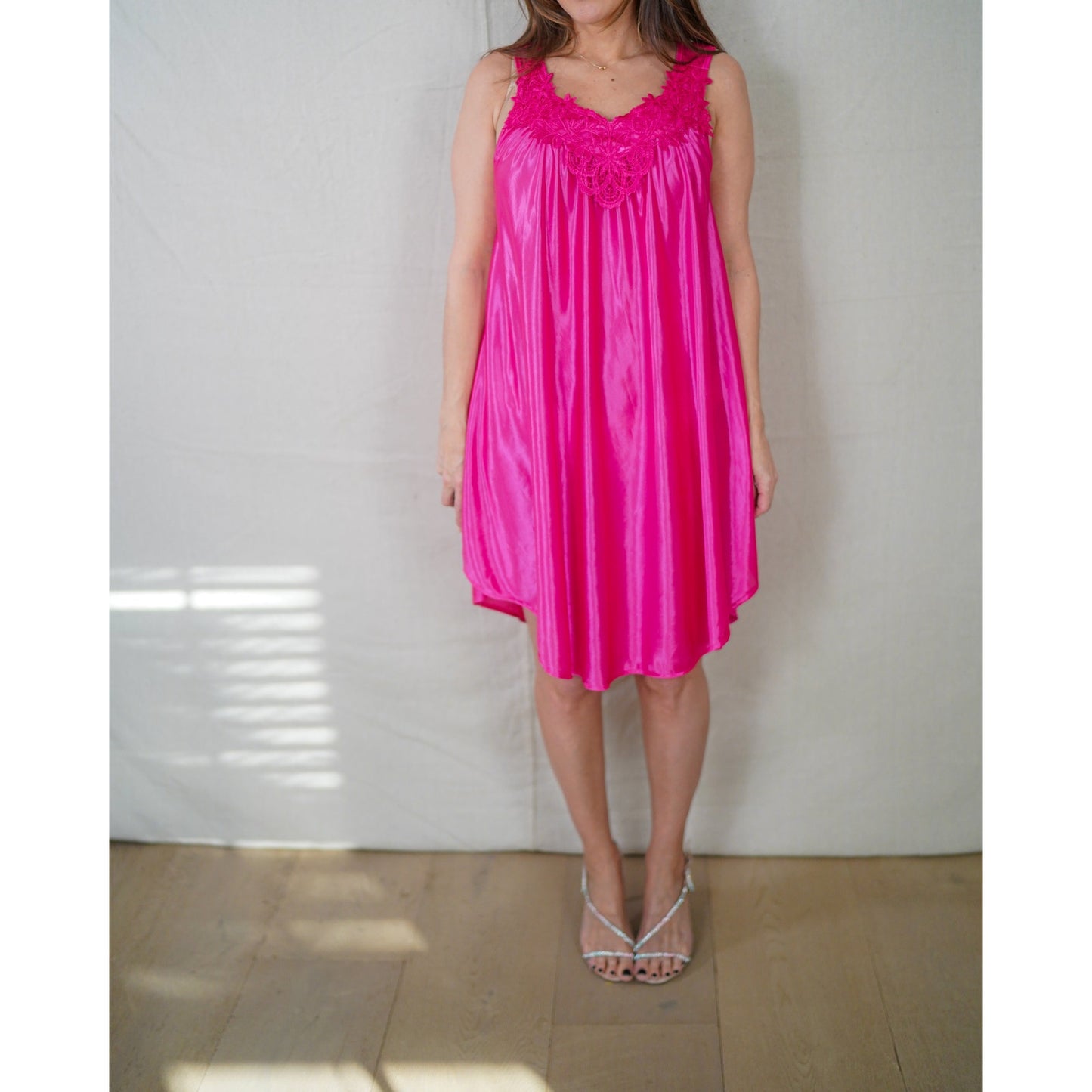 Vintage Hot Pink Lace Nightie Dress