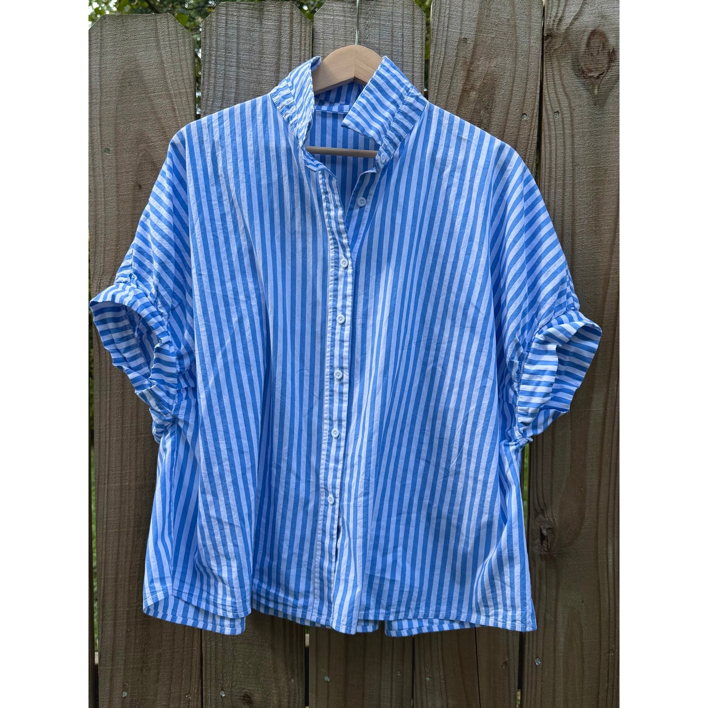 Vintage Blue + White Striped Button Down