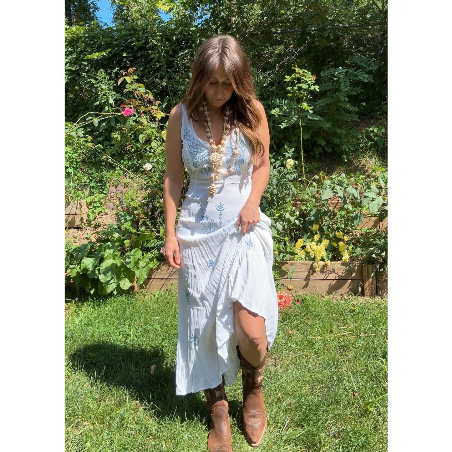 Y2K Coastal Cowboy White Embroidered Maxi Dress