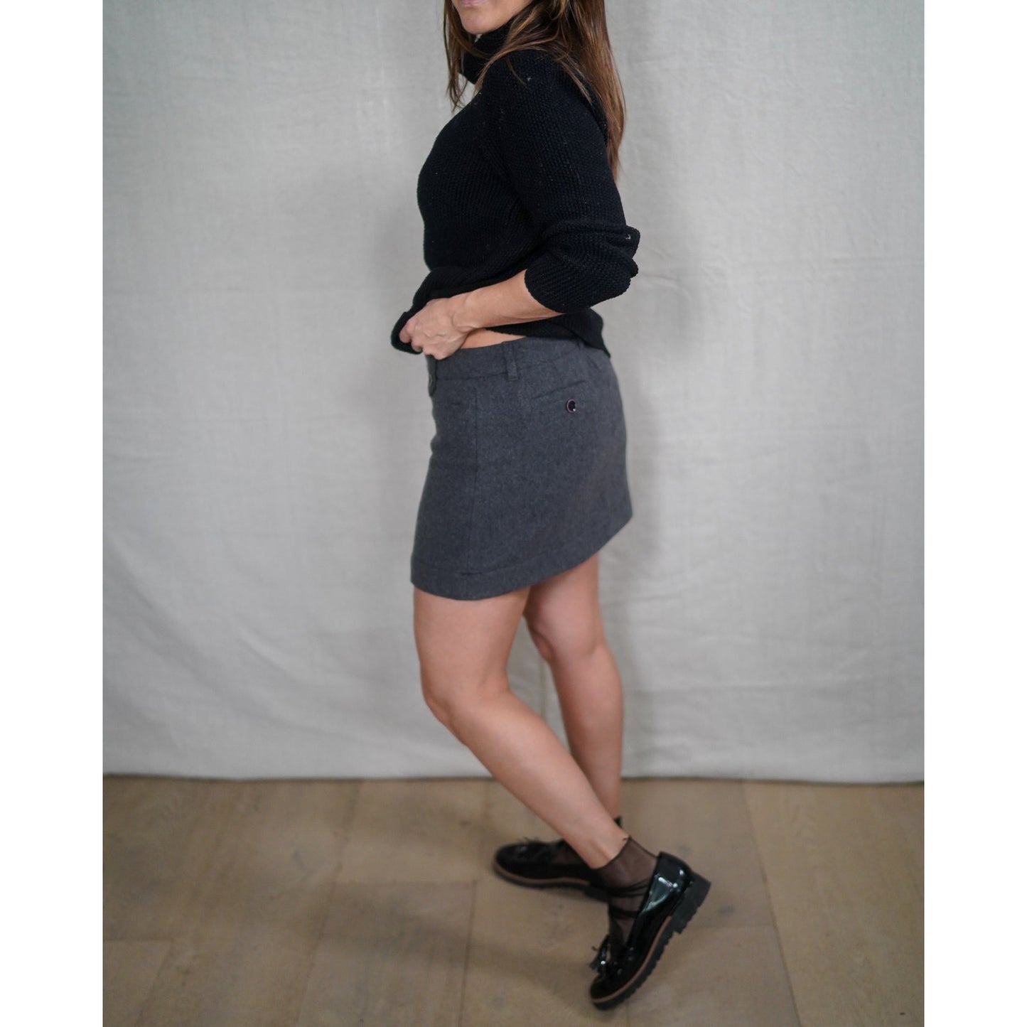 Vintage Charcoal Wool Mini Skirt Small