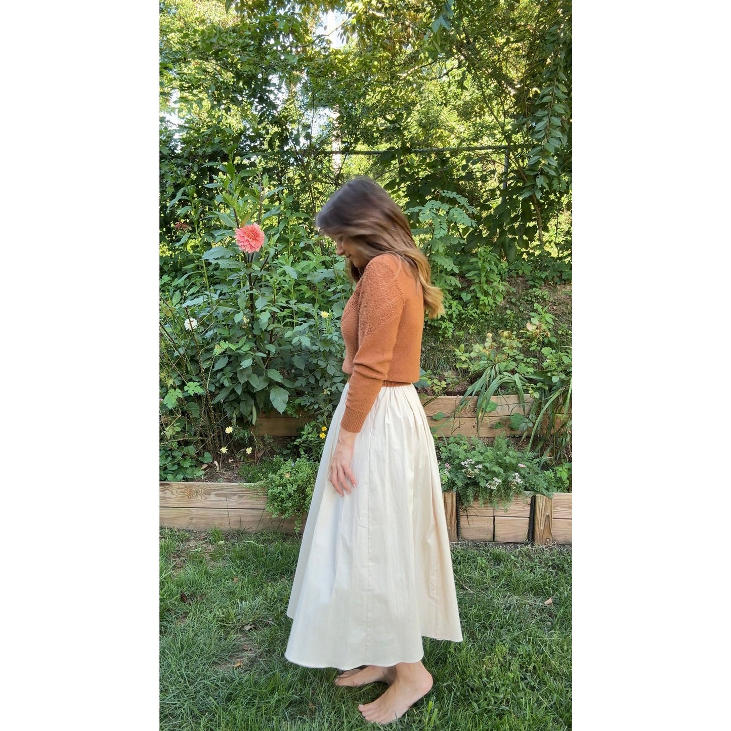 Ivory Textured Pleated Full Maxi Skirt