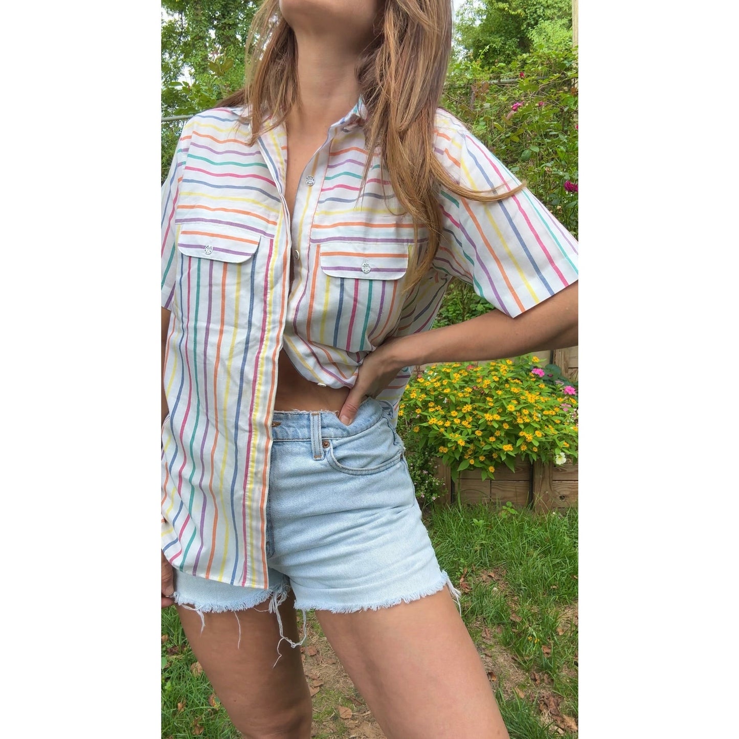 90’s Rainbow Stripe Button Down (Vintage Cotton)