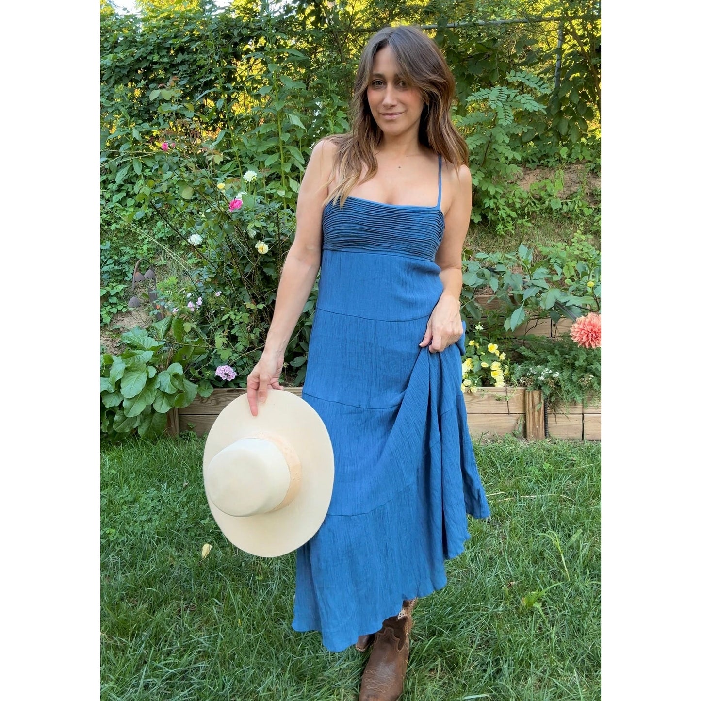 Strappy Shirred Maxi Dress – Deep Sky Blue