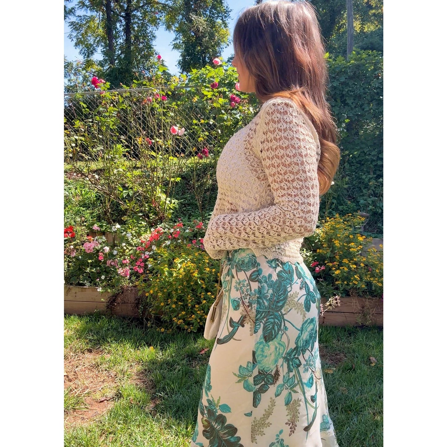 Vintage 90s Floral Slip Skirt with Lace Trim Y2K