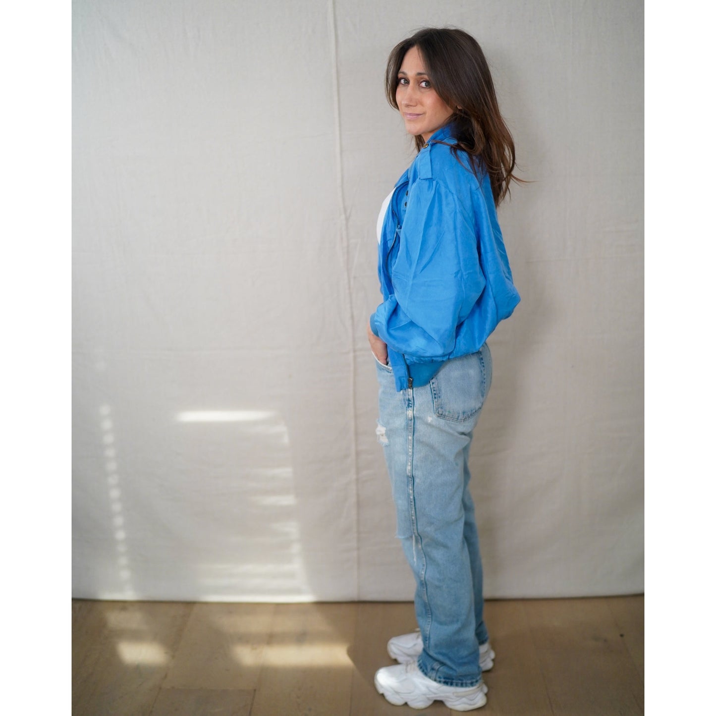 Vintage Silk Bomber Jacket – Electric Blue