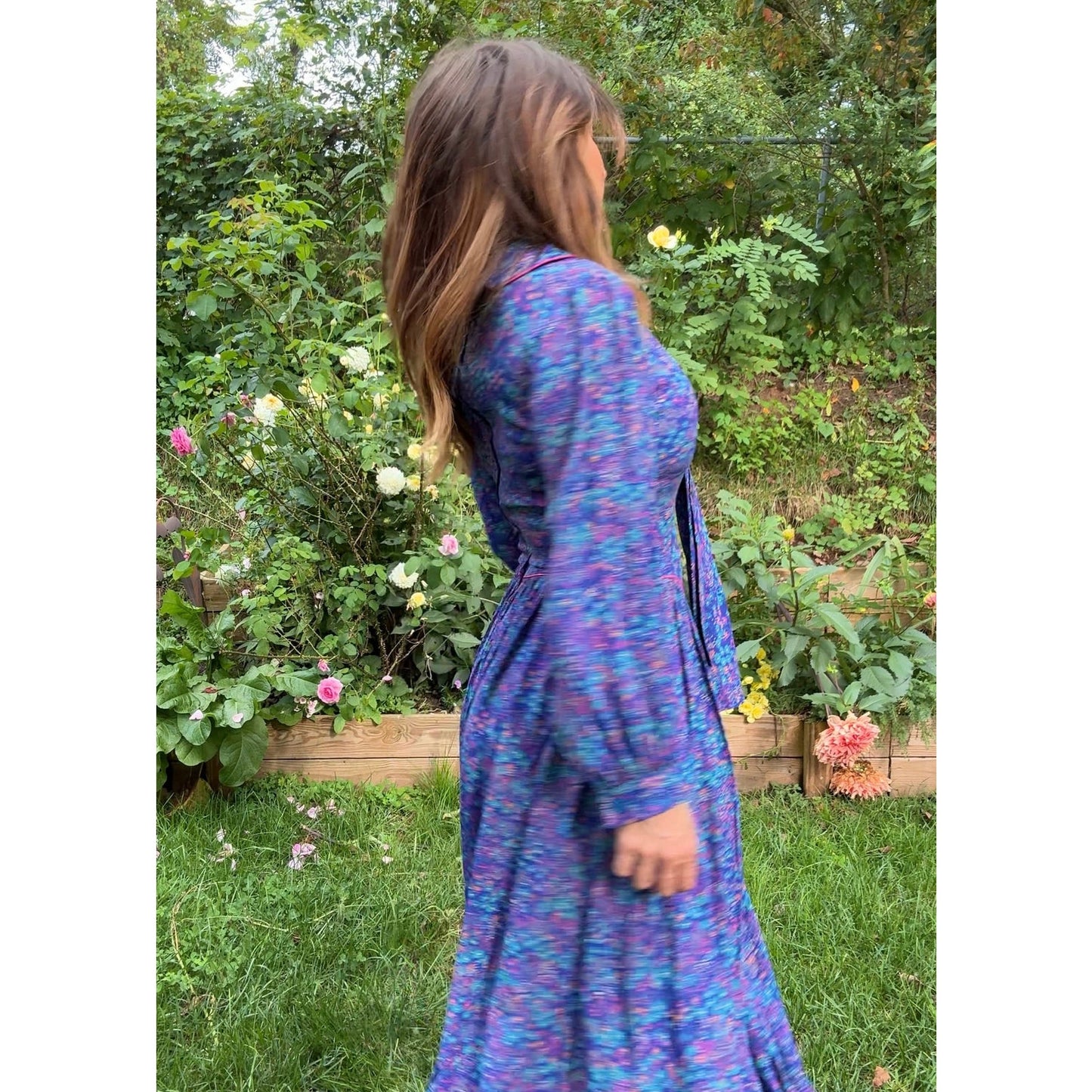 1980s Violet Prairie Dress, Peter Pan Collar, Floral Print