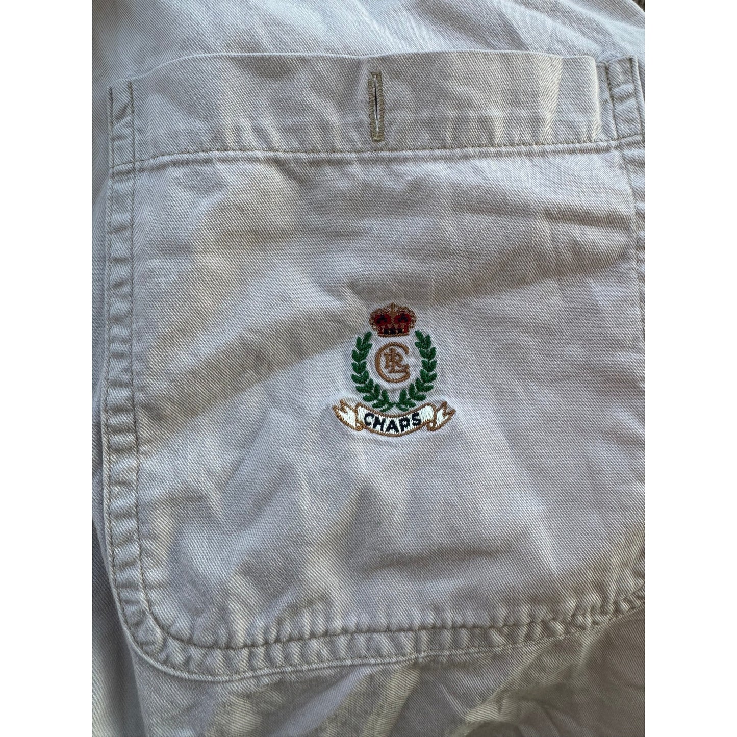 Vintage Chaps Ralph Lauren Beige Button Down / Crest Logo / Classic Cotton Shirt / Minimal Prep