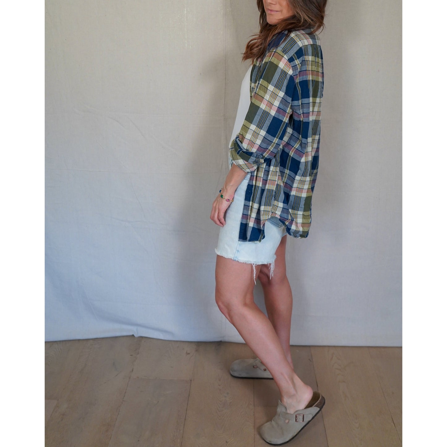 J.Crew Plaid Button Down Shirt / Washed Cotton Madras Workshirt / Oversized Layering Shirt