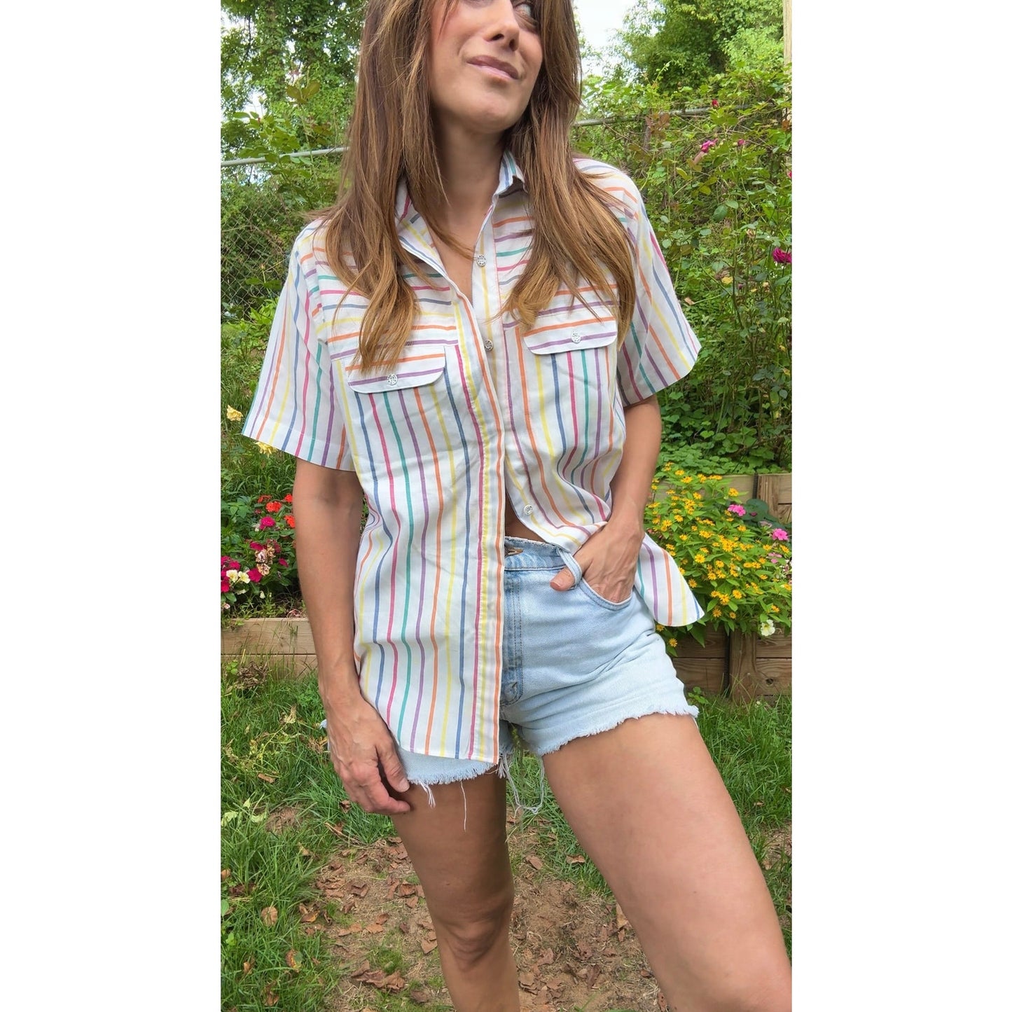 90’s Rainbow Stripe Button Down (Vintage Cotton)
