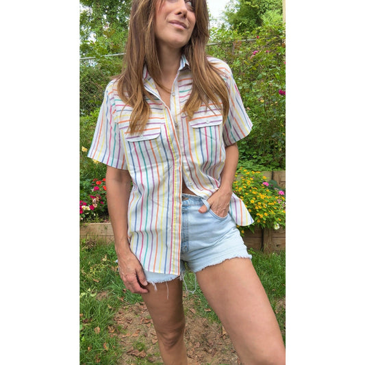 90’s Rainbow Stripe Button Down (Vintage Cotton)