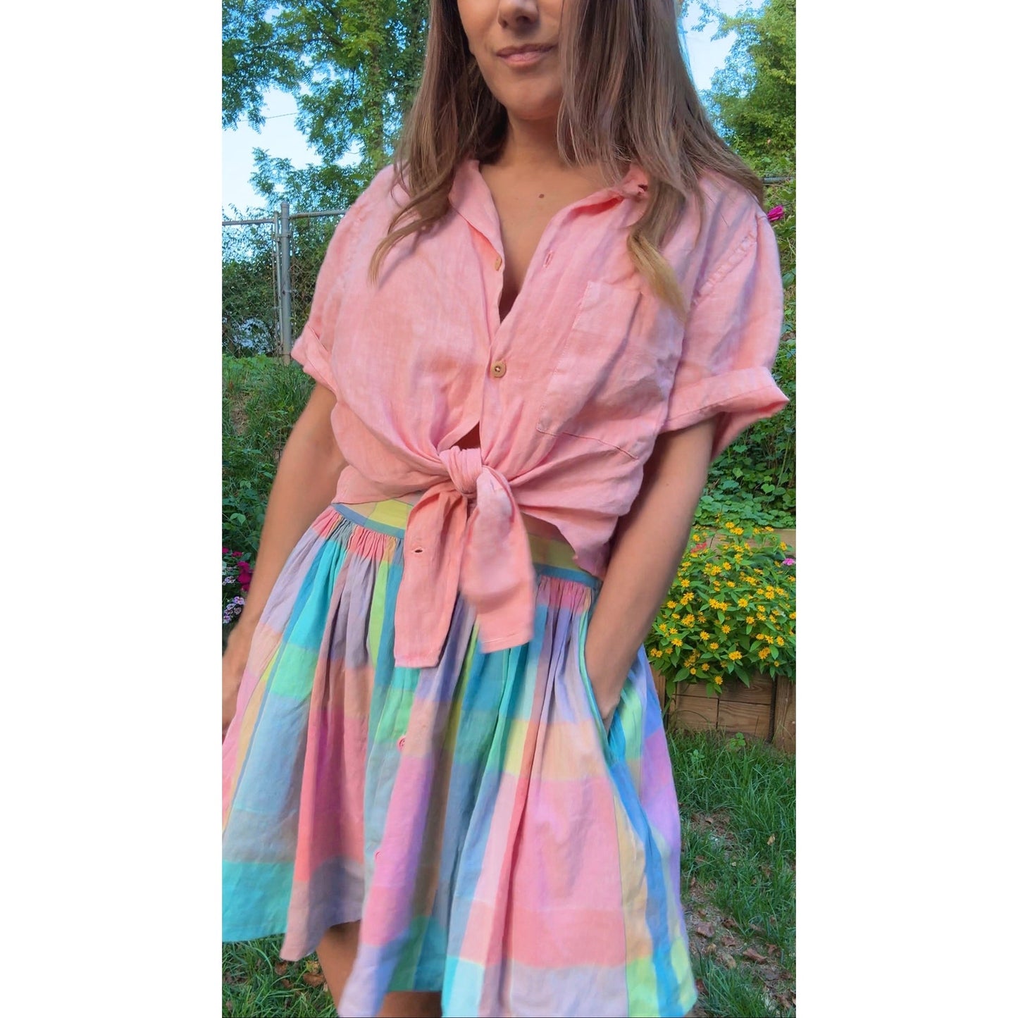 Linen Tie-Front Shirt in Summer Coral — Sunday Honey