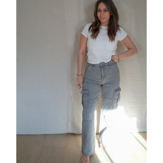 H&amp;M Washed Gray Cargo Pants – Faded Utility – Size 4