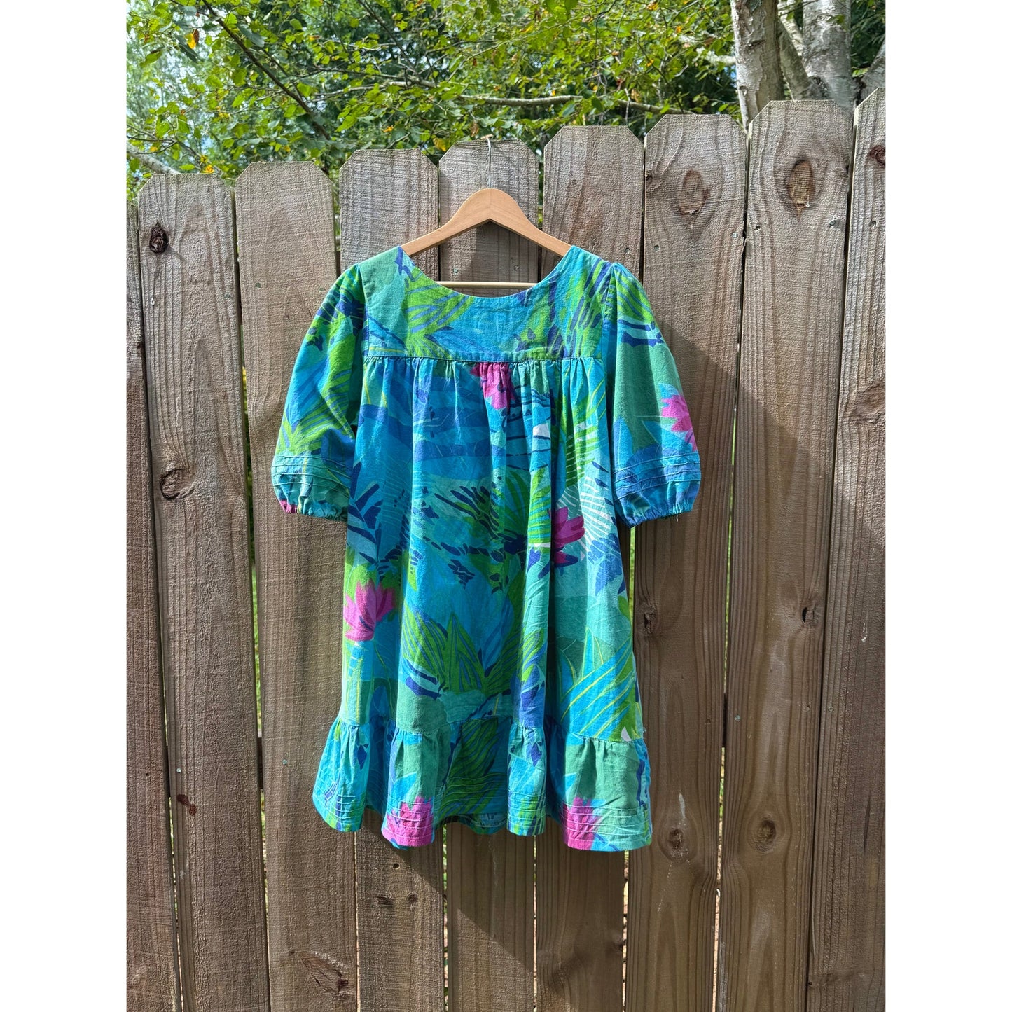 90s Tropical Floral Puff Sleeve Mini Dress – Farm Rio Vibes, Summer Party