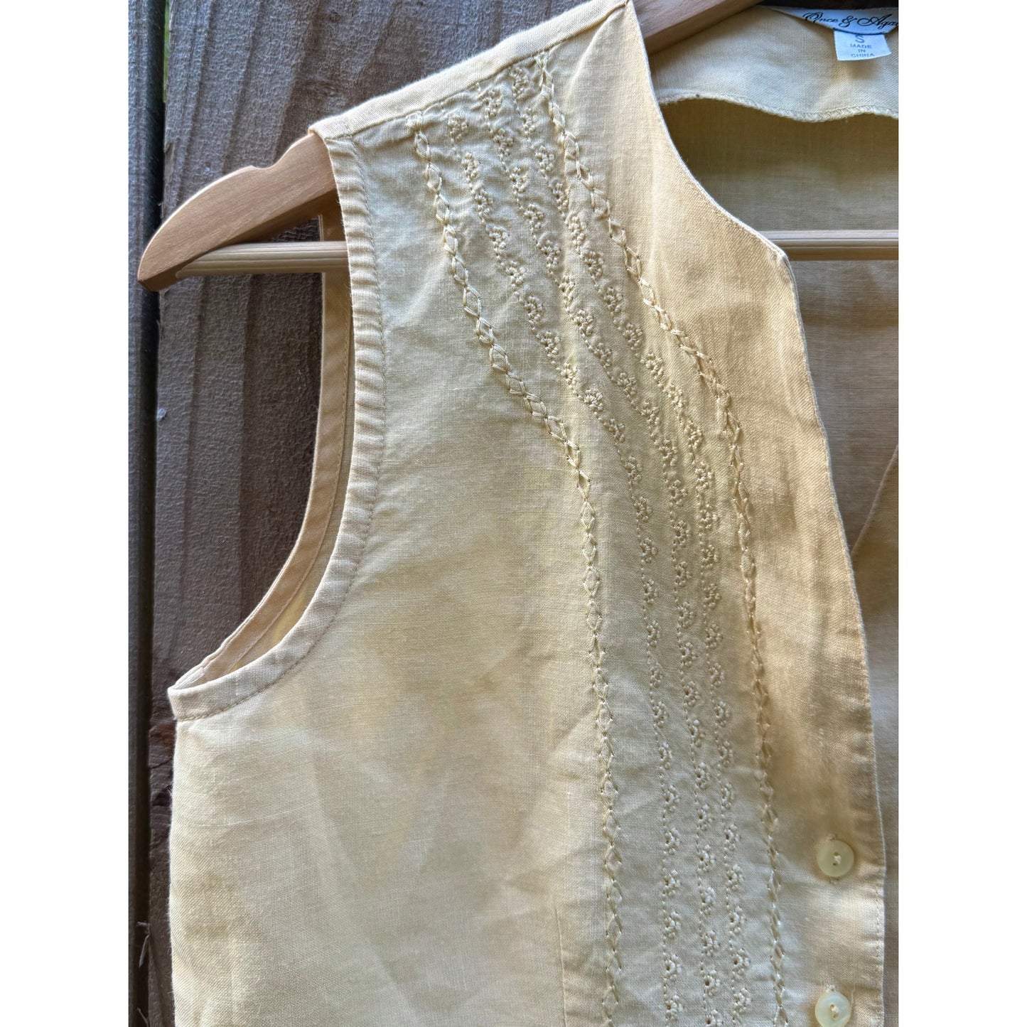 Linen-Blend Pin-Tucked Button Top – Solstice Last Light