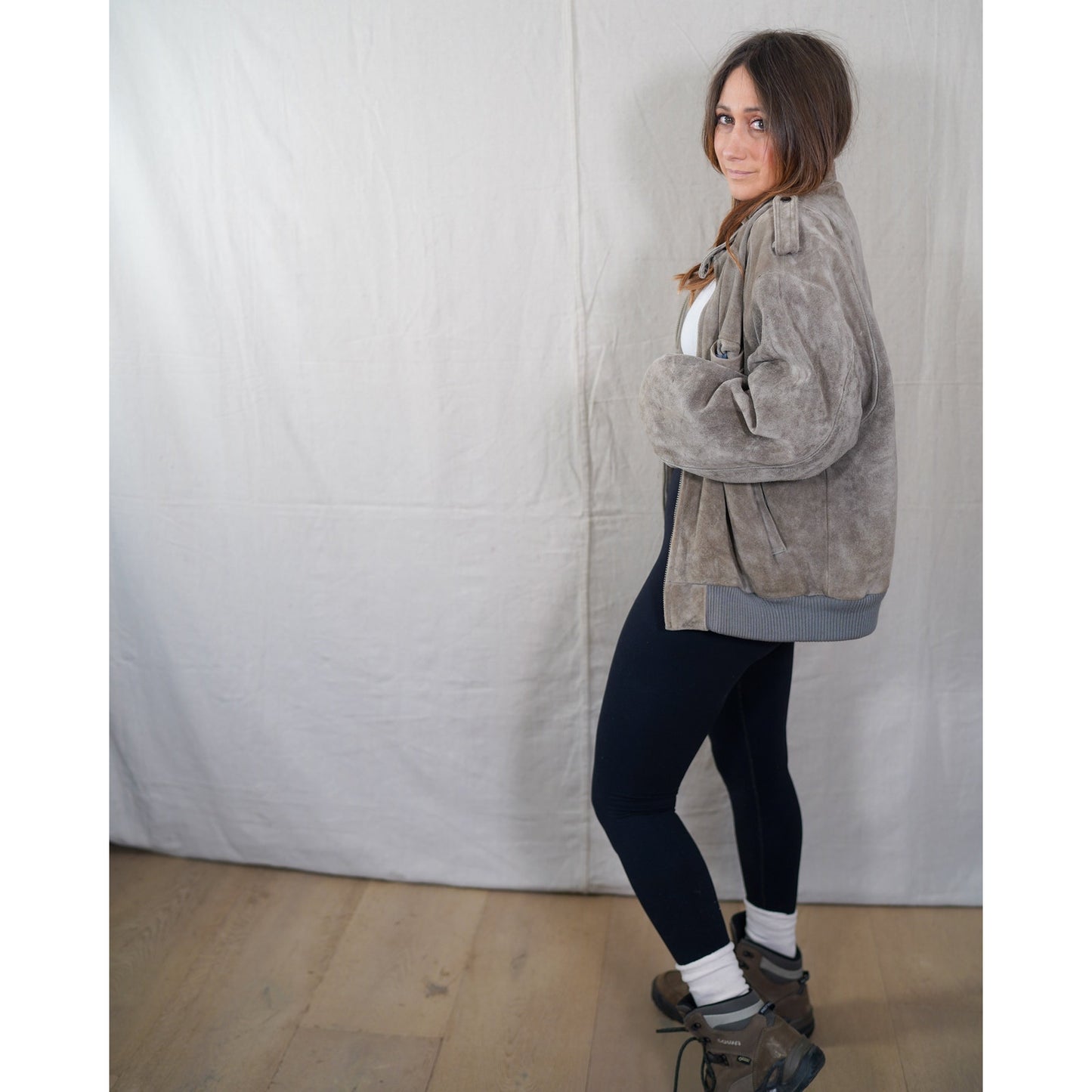 Vintage Alviero Suede Bomber - Slate Gray - Leather Jacket