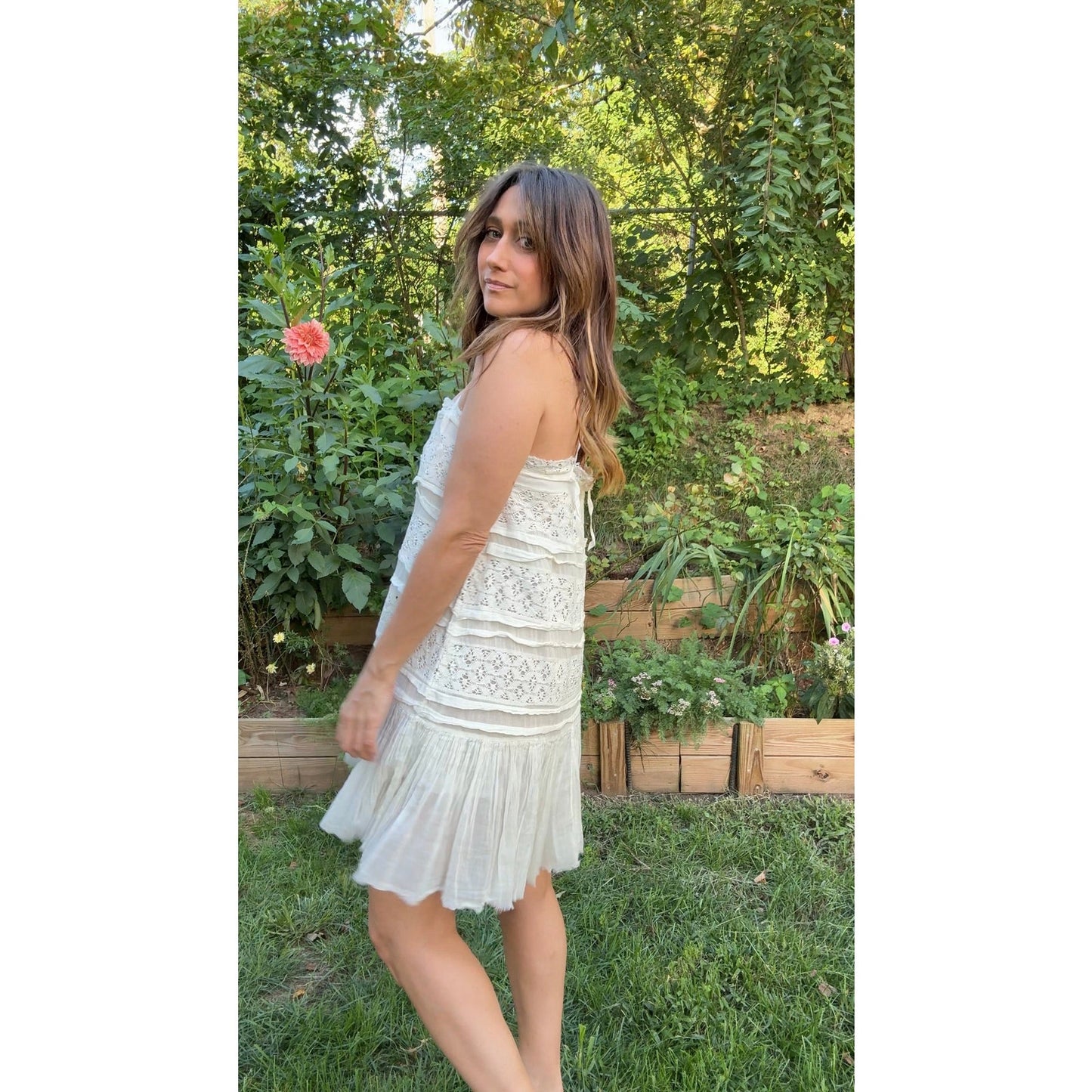 Free People Ivory Lace &amp; Cotton Mini Dress