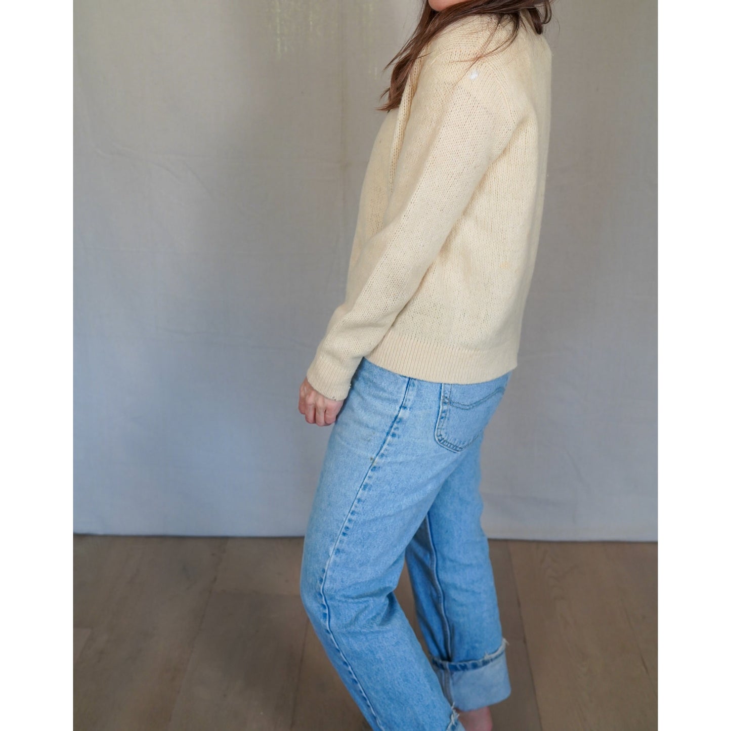 Vintage Shetland Wool Cardigan – Cream Open Front, Textural Knit (Kenwyn)