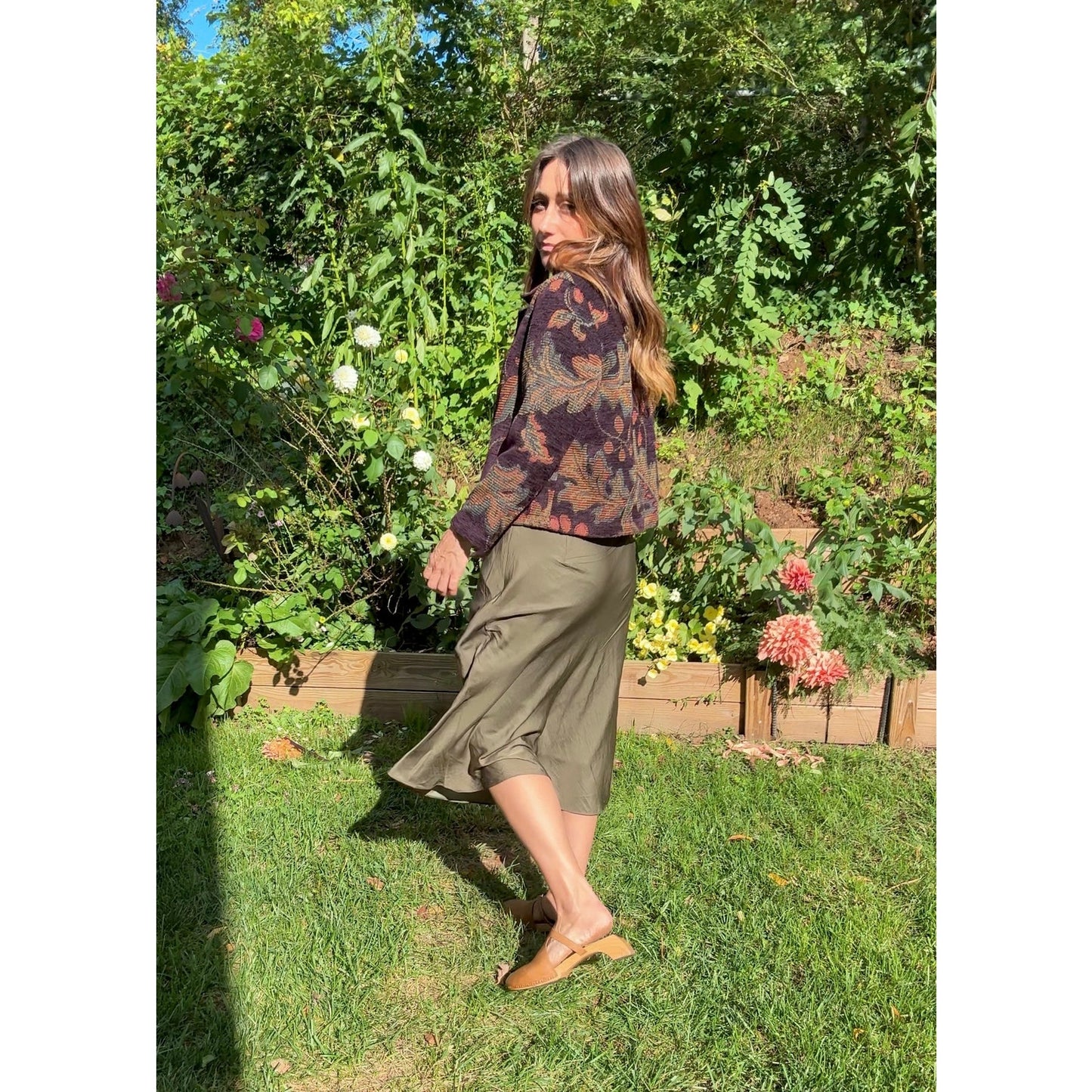 Tapestry Blanket Jacket — Plum + Olive Weave