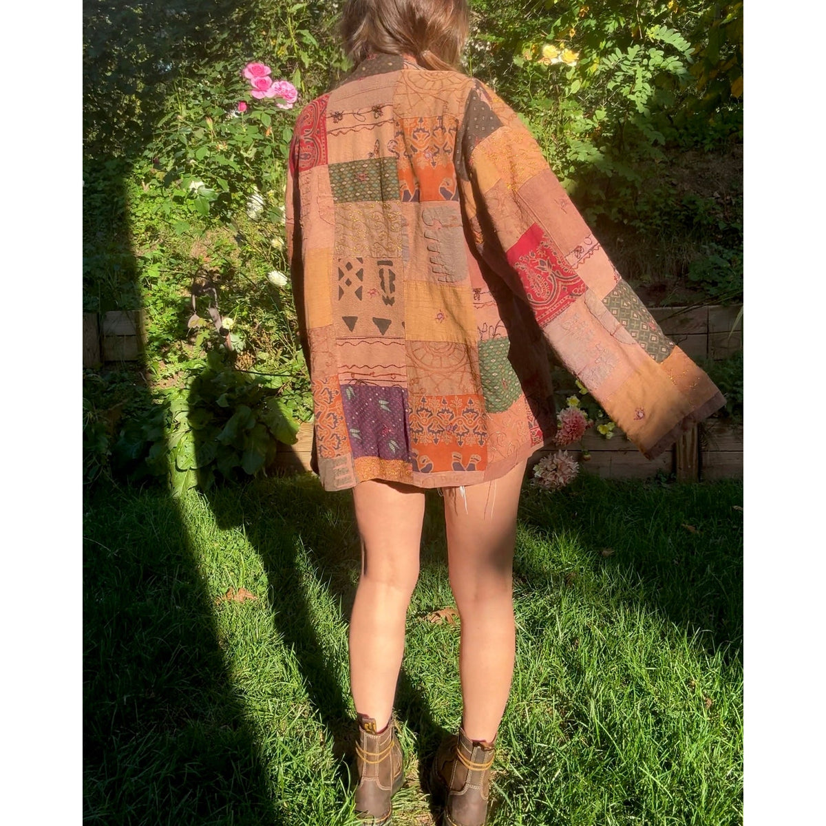 Vintage Patchwork Button-Down Jacket - Earth Tones - Made in India - Bohemian
