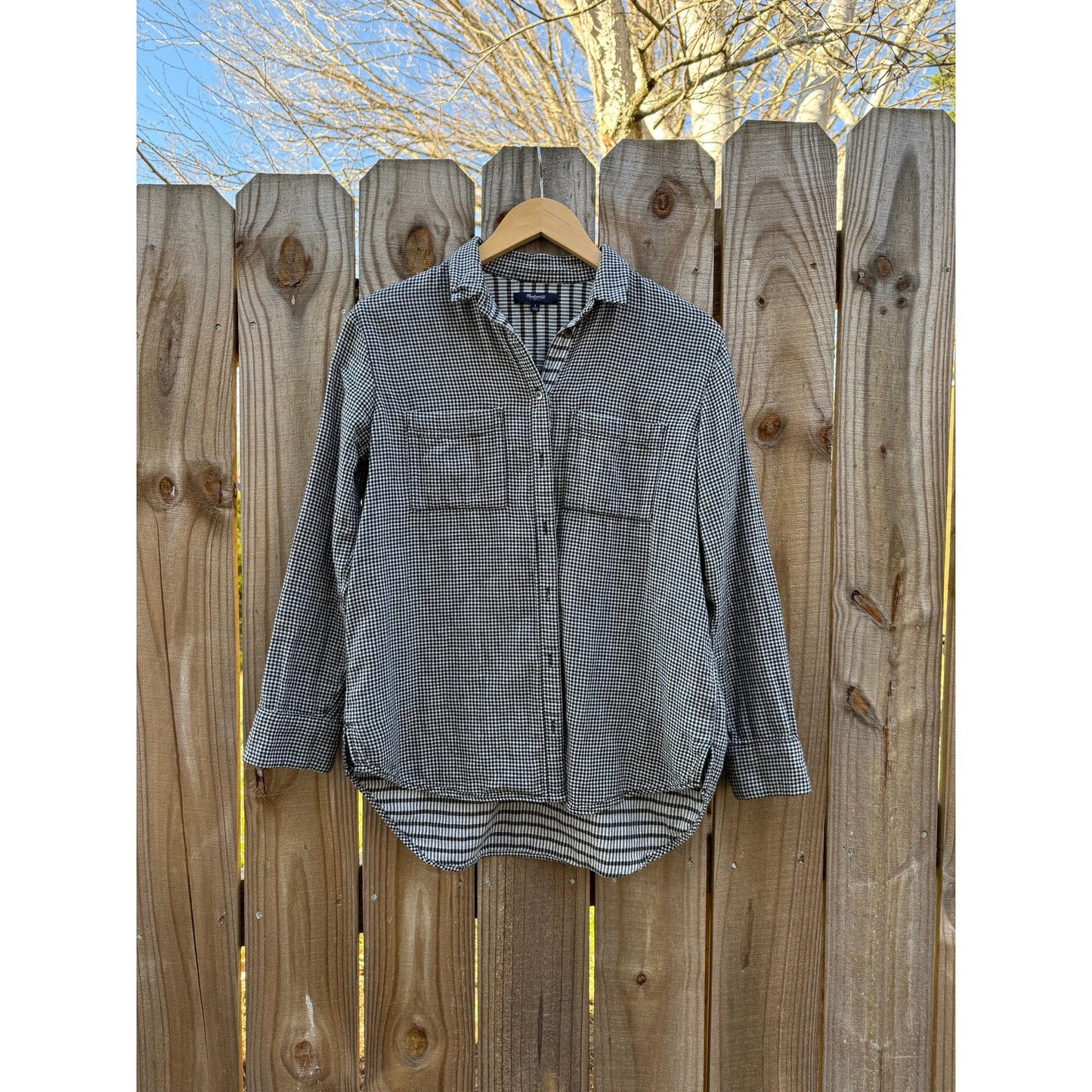 Madewell Micro Gingham Button-Up – Black/White – Size S