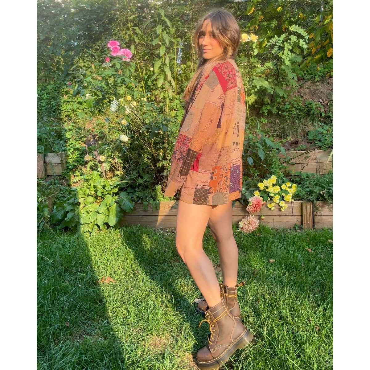 Vintage Patchwork Button-Down Jacket - Earth Tones - Made in India - Bohemian