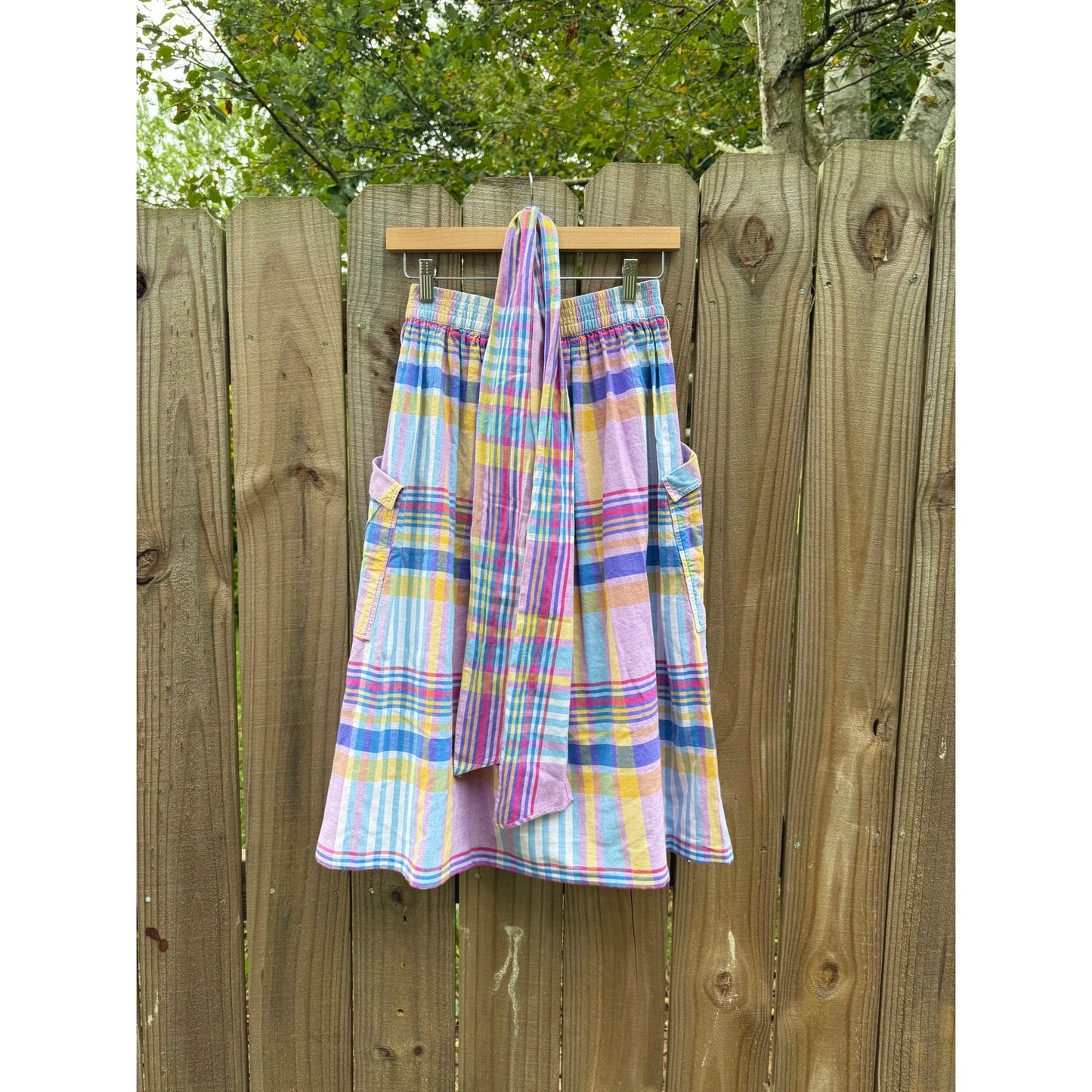 Vintage Pastel Plaid Cotton Skirt w/ Pockets