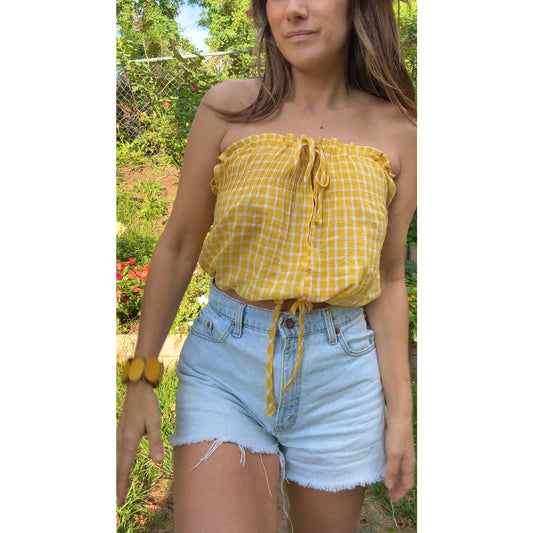 Sunny Yellow Gingham Crop Top – Pin-Tucked One of a Kind