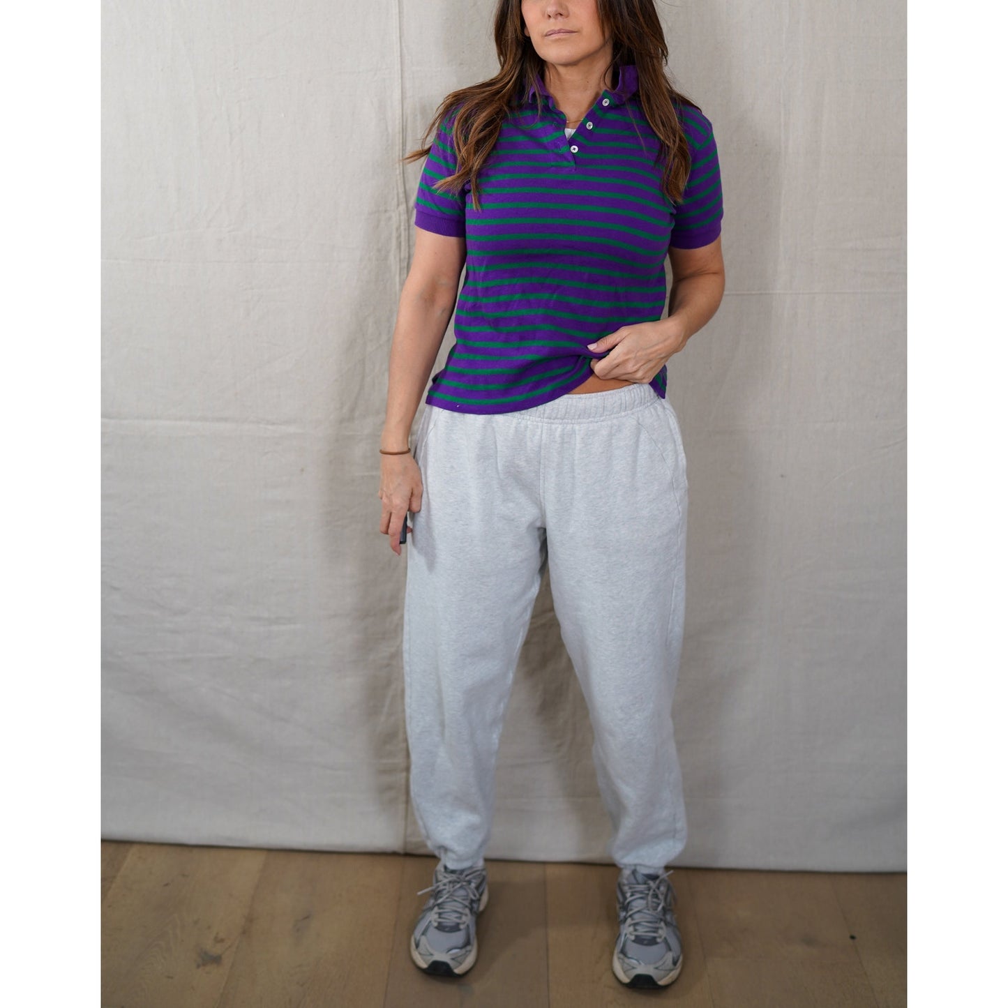 Vintage Retro Purple + Green Stripe Polo