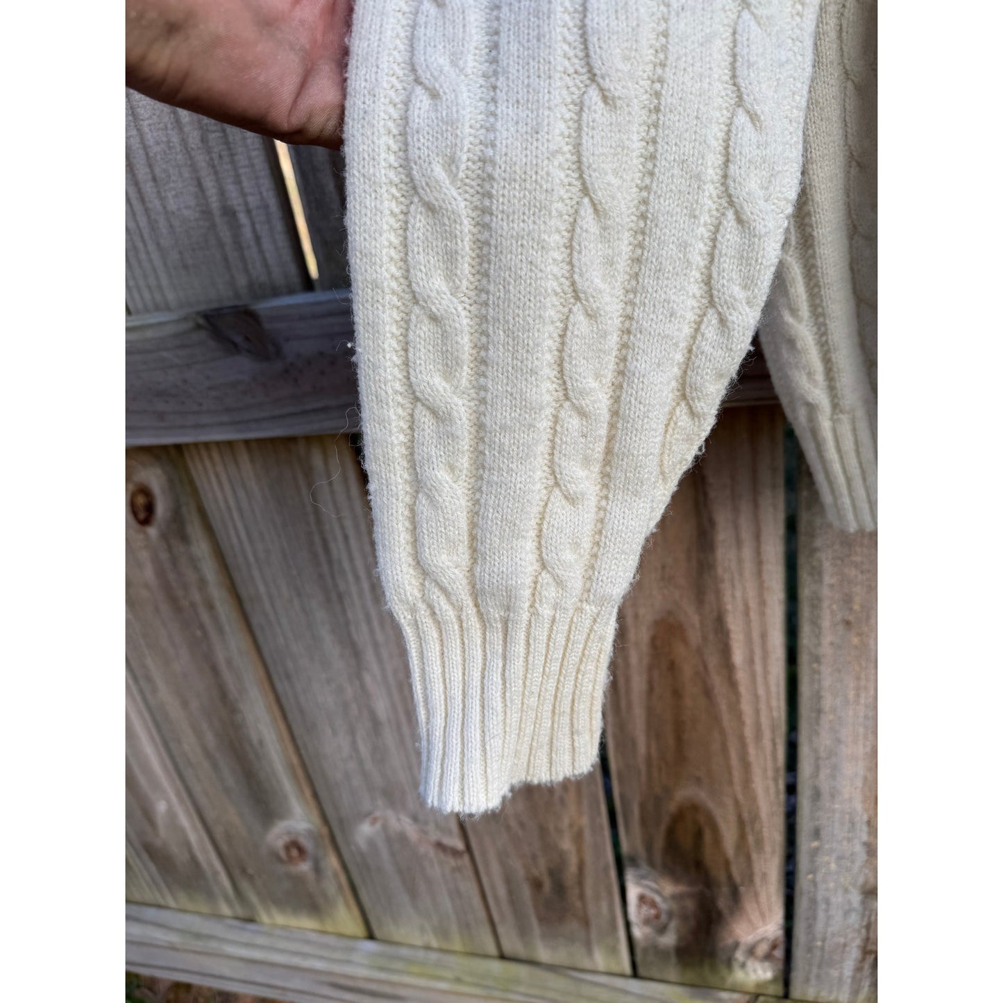 Vintage Cable Knit Cardigan – Cream Fisherman Wool, Slouchy Fit (Jantzen)
